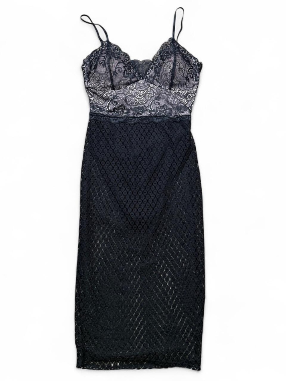 Black Lace Sheer Midi Slip Dress M Gothic Coquette